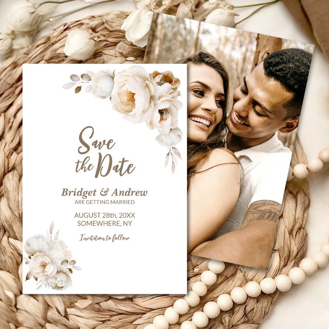 Save The Date Mariage Floral Crème Rustique (Créateur téléchargé)