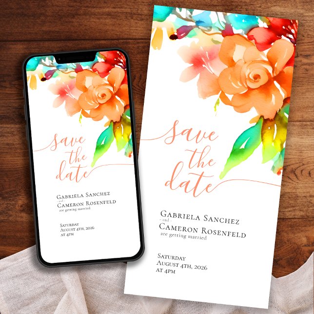 Save The Date Mariage floral d'aquarelle brillante (Créateur téléchargé)