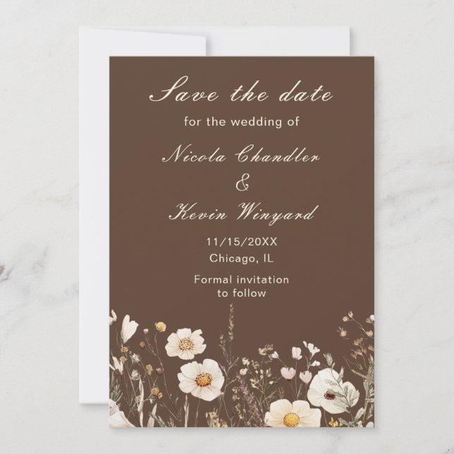 Save The Date Mariage floral d'automne aux fleurs sauvages (Devant)