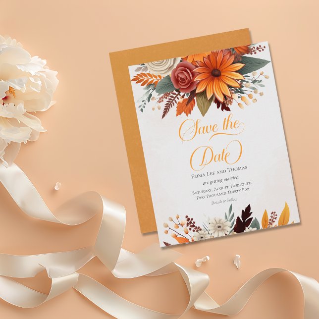 Save The Date Mariage floral d'automne du coucher du soleil (Créateur téléchargé)