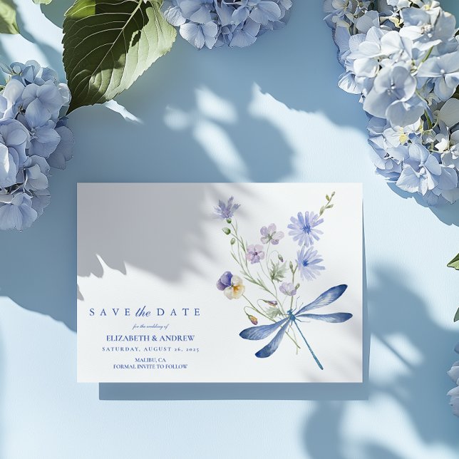 Save The Date Mariage floral de crête bleue Dusty (Créateur téléchargé)