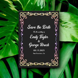Save The Date Mariage Floral De Frame De Neon Noir Et Blanc