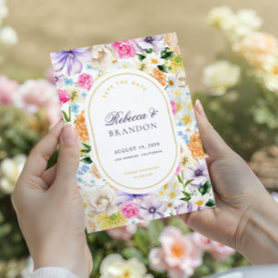 Save The Date Mariage Floral de Jardin Lumineux aux Pastels Vifs