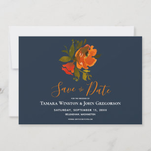 Save The Date Mariage floral de la marine orangée de Bohême mode