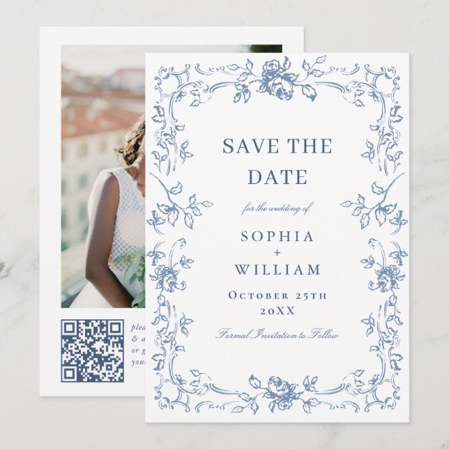 Save The Date Mariage Floral de la Renaissance (Devant / Derrière)