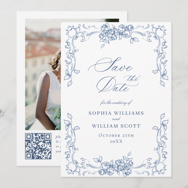 Save The Date Mariage Floral de la Renaissance (Devant / Derrière)