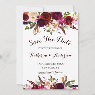 Save The Date Mariage floral de Marsala Bourgogne Enregistrer la