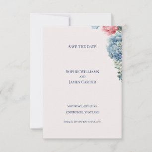 Save The Date Mariage Floral de Rose Rouge Hydrangea Bleue