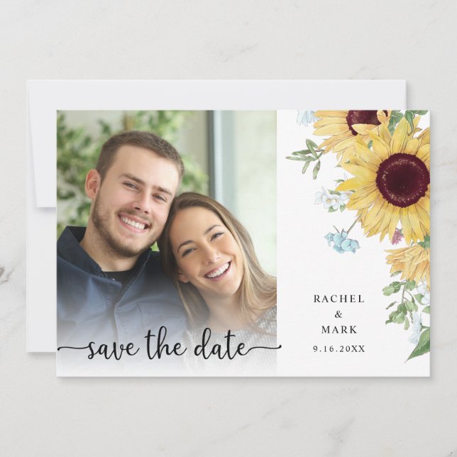 Save The Date Mariage floral de tournesol de pays moderne (Devant)