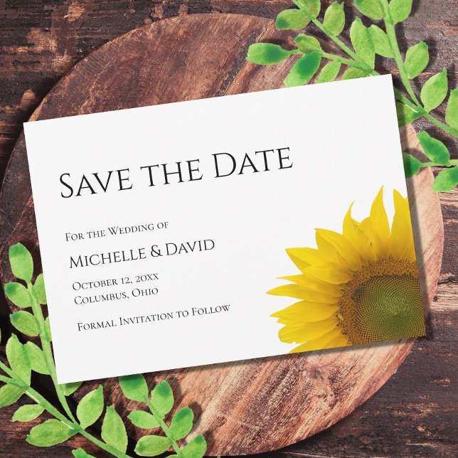 Save The Date Mariage floral de tournesol moderne noir blanc (Créateur téléchargé)