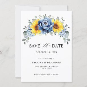 Save The Date Mariage Floral de Tournesol Pivoine Ardoise Bleu P