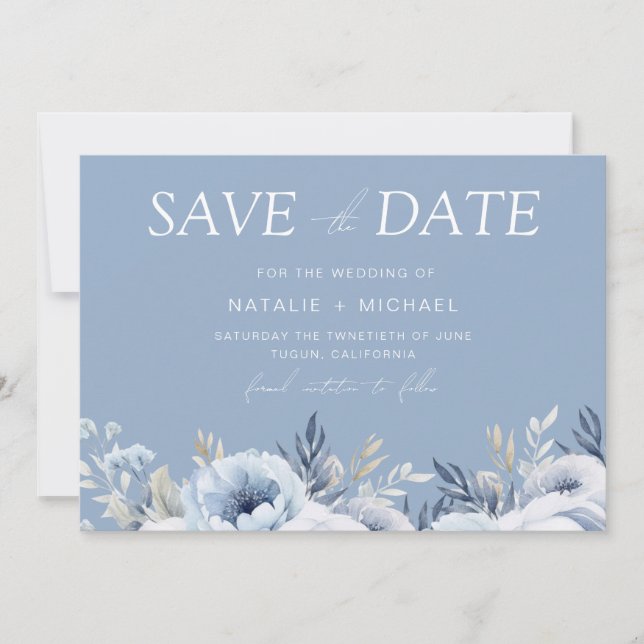 Save The Date Mariage Floral Divin Bleu Magnifique (Devant)
