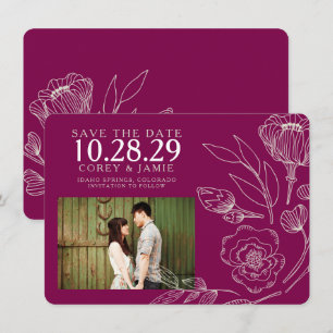 Save The Date Mariage floral élégant à la framboise