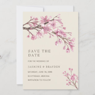 Save The Date Mariage Floral Élégant aux Cerisiers en Fleur Rose