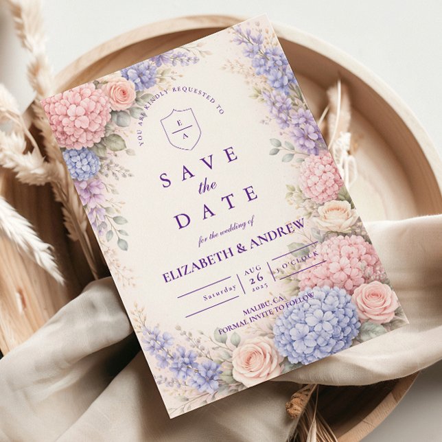 Save The Date Mariage Floral Élégant aux Hydrangeas Pastel (Créateur téléchargé)