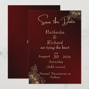 Save The Date Mariage floral élégant bordeaux et or
