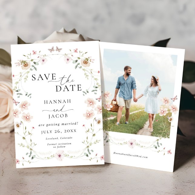 Save The Date Mariage Floral Élégant de Fleurs Sauvages (Créateur téléchargé)