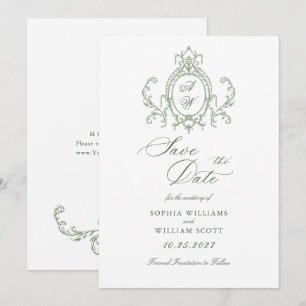 Save The Date Mariage Floral Élégant de Style Victorien Vert Sau