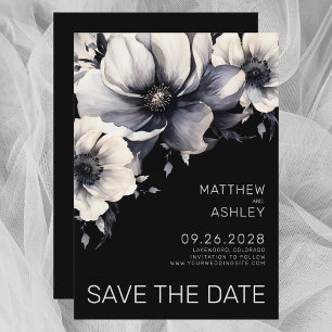 Save The Date Mariage Floral Élégant Moderne Noir Blanc