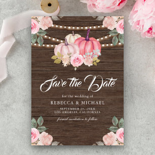 Save The Date Mariage Floral en Bois de Citrouille en Or Rose