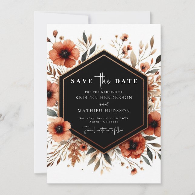 Save The Date Mariage Floral en terre cuite (Devant)