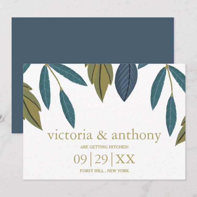 Save The Date Mariage floral feuille rustique (Devant / Derrière)