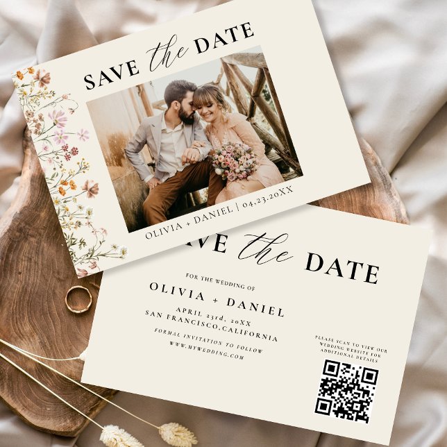 Save The Date Mariage Floral Fleur sauvage de code QR (Créateur téléchargé)