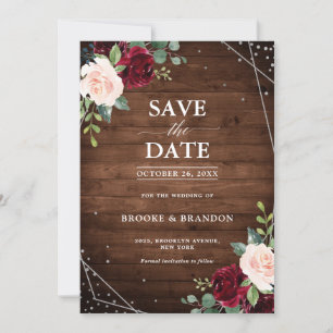 Save The Date Mariage Floral Géométrique Bois Rustique Bourgogne