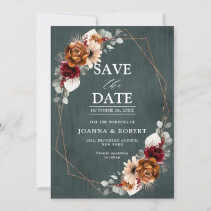 Save The Date Mariage Floral Géométrique Terracotta Sage Bourgog