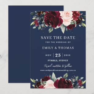 Save The Date Mariage Floral Greenery Navy Teinte Bourguignonne 