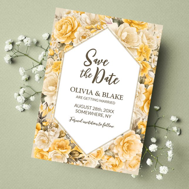 Save The Date Mariage Floral Jaune (Créateur téléchargé)