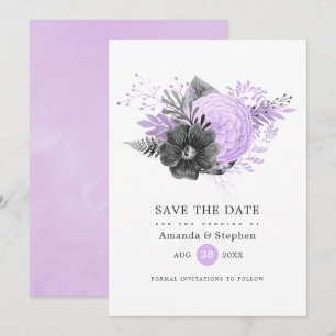 Save The Date Mariage floral Lilac et Charcoal