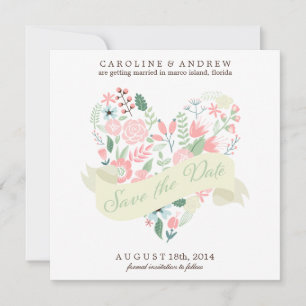 Save The Date Mariage floral moderne au coeur Enregistrer la dat