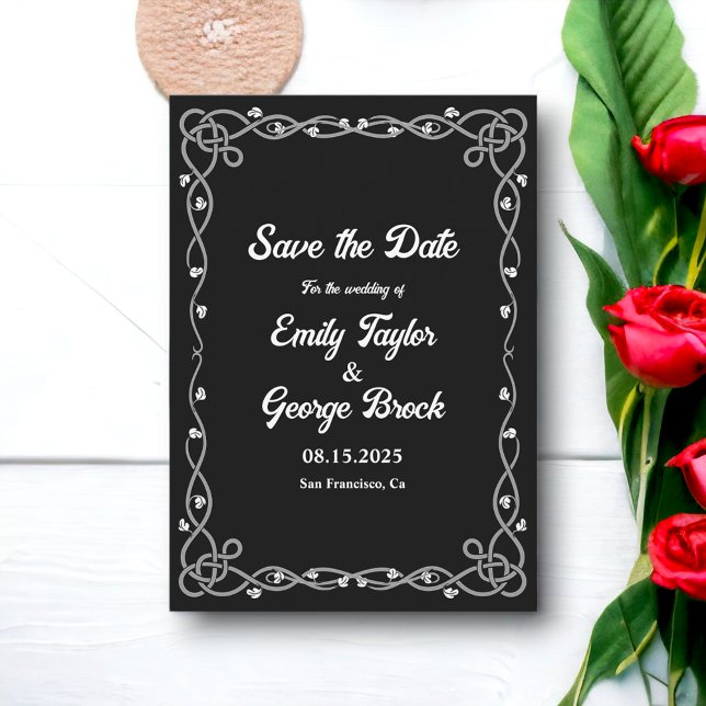 Save The Date Mariage Floral Moderne Noir Et Blanc Minimal Chic (Créateur téléchargé)