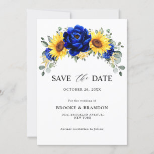 Save The Date Mariage floral moderne rustique bleu royal Tournes