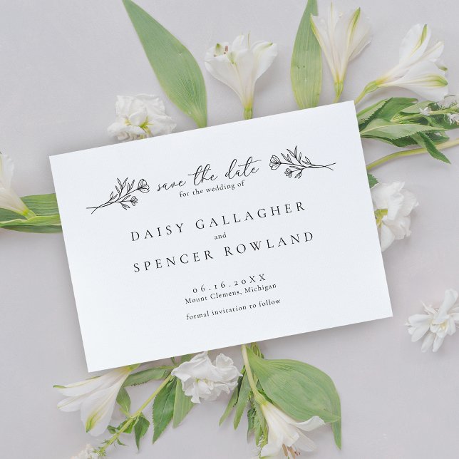 Save The Date Mariage floral noir et blanc simple (Créateur téléchargé)