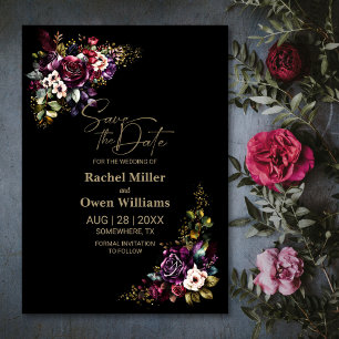 Save The Date Mariage floral noir violet bordeaux Enregistrer la