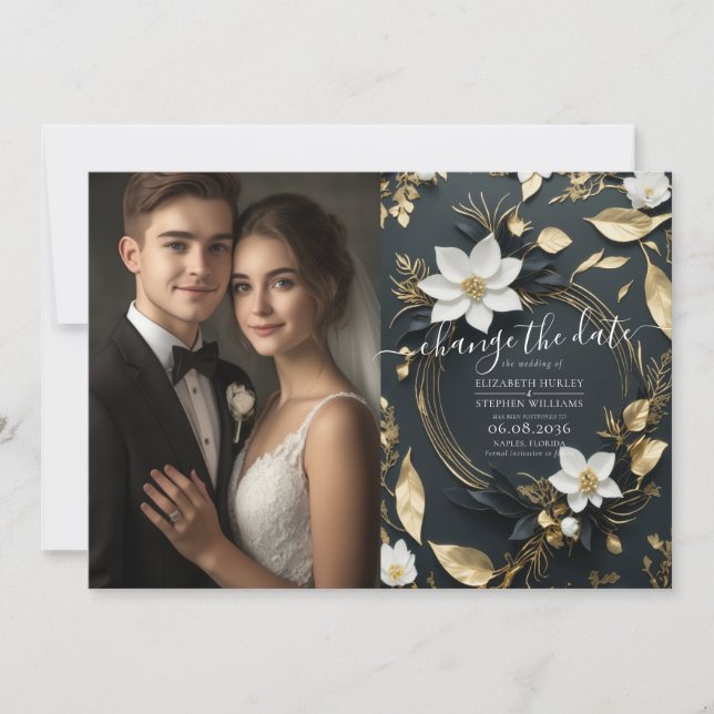 Save The Date Mariage Floral Or Blanc Modifier La Date (Devant)