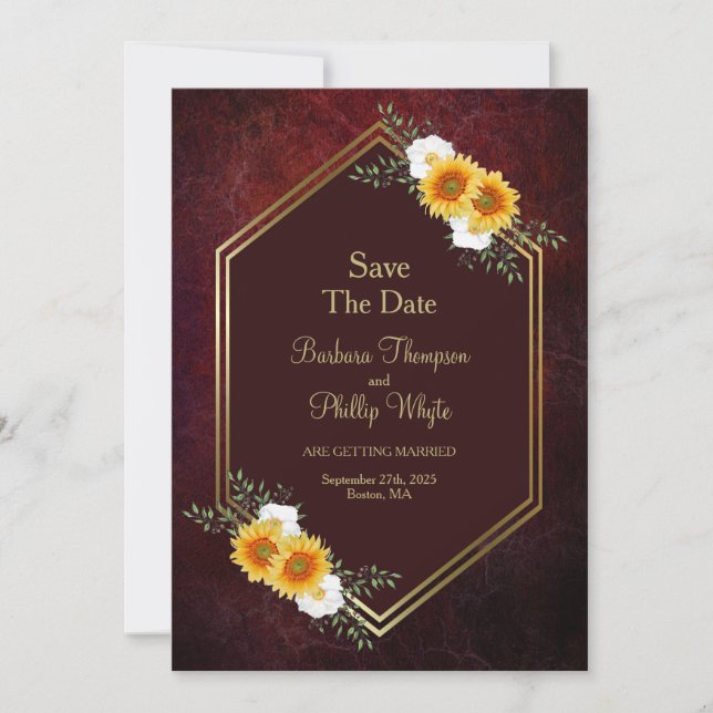 Save The Date Mariage floral or Bourgogne Enregistrer la date (Devant)