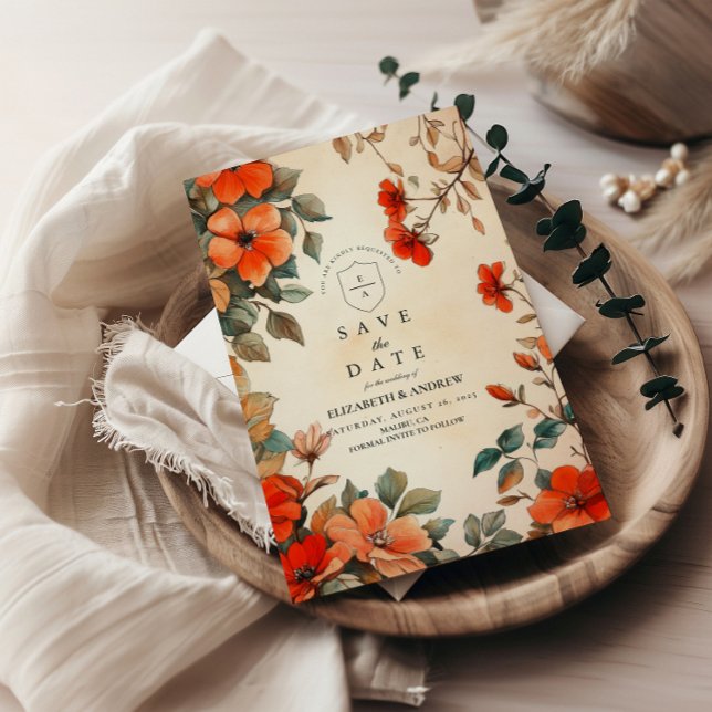Save The Date Mariage Floral Orange Rustique (Créateur téléchargé)