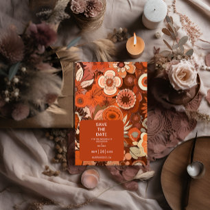 Save The Date Mariage floral orange Super rétro