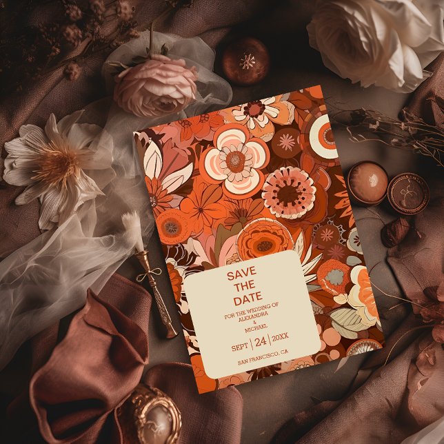 Save The Date Mariage floral orange Super rétro (Créateur téléchargé)