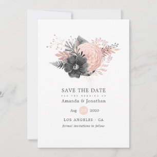 Save The Date Mariage floral Pastel Blush Rose et Charcoal