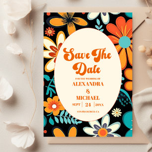 Save The Date Mariage Floral Rétro Bohème des Années Soixante-Di