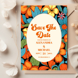 Save The Date Mariage Floral Rétro Bohème des Années Soixante-Di