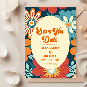Save The Date Mariage Floral Rétro des Années Soixante-Dix