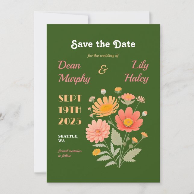 Save The Date Mariage floral rétro Enregistrer la date (Devant)