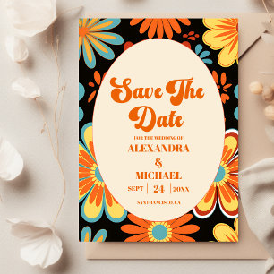 Save The Date Mariage Floral Rétro Groovy