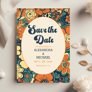 Save The Date Mariage Floral Rétro Groovy Coloré des Années 70