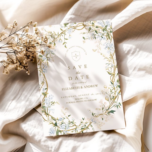 Save The Date Mariage floral romantique avec Monogram Crest (Créateur téléchargé)